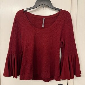Anthropologie Deep Red Textured Blouse
